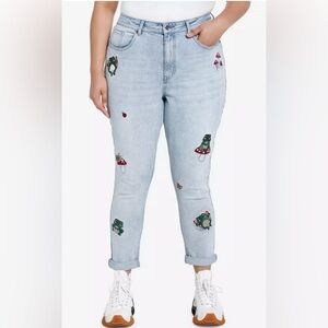 Hot Topic Light Blue Jeans with Frog and Mushroom Patches